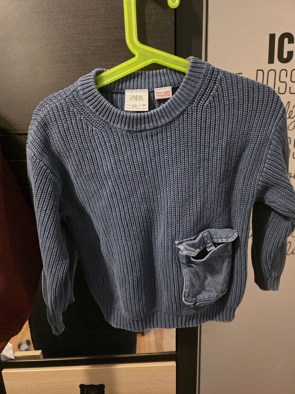 0ZARA Tricot Knit Sweater in Dusty Blue 2-3ans